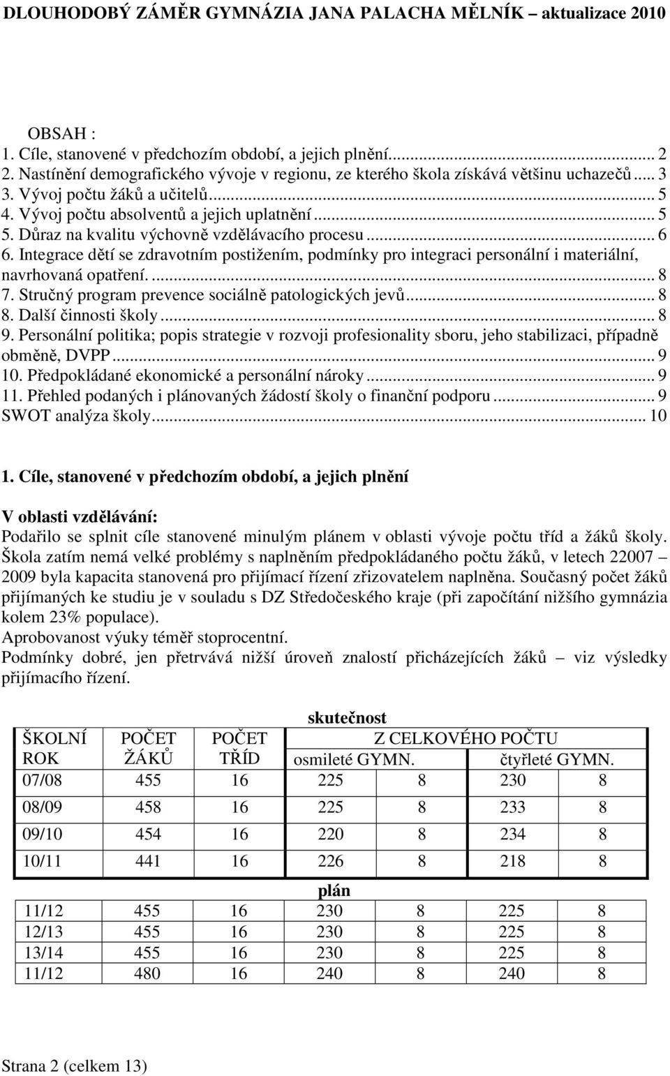 Důraz na kvalitu výchovně vzdělávacího procesu... 6 6. Integrace dětí se zdravotním postižením, podmínky pro integraci personální i materiální, navrhovaná opatření.... 8 7.