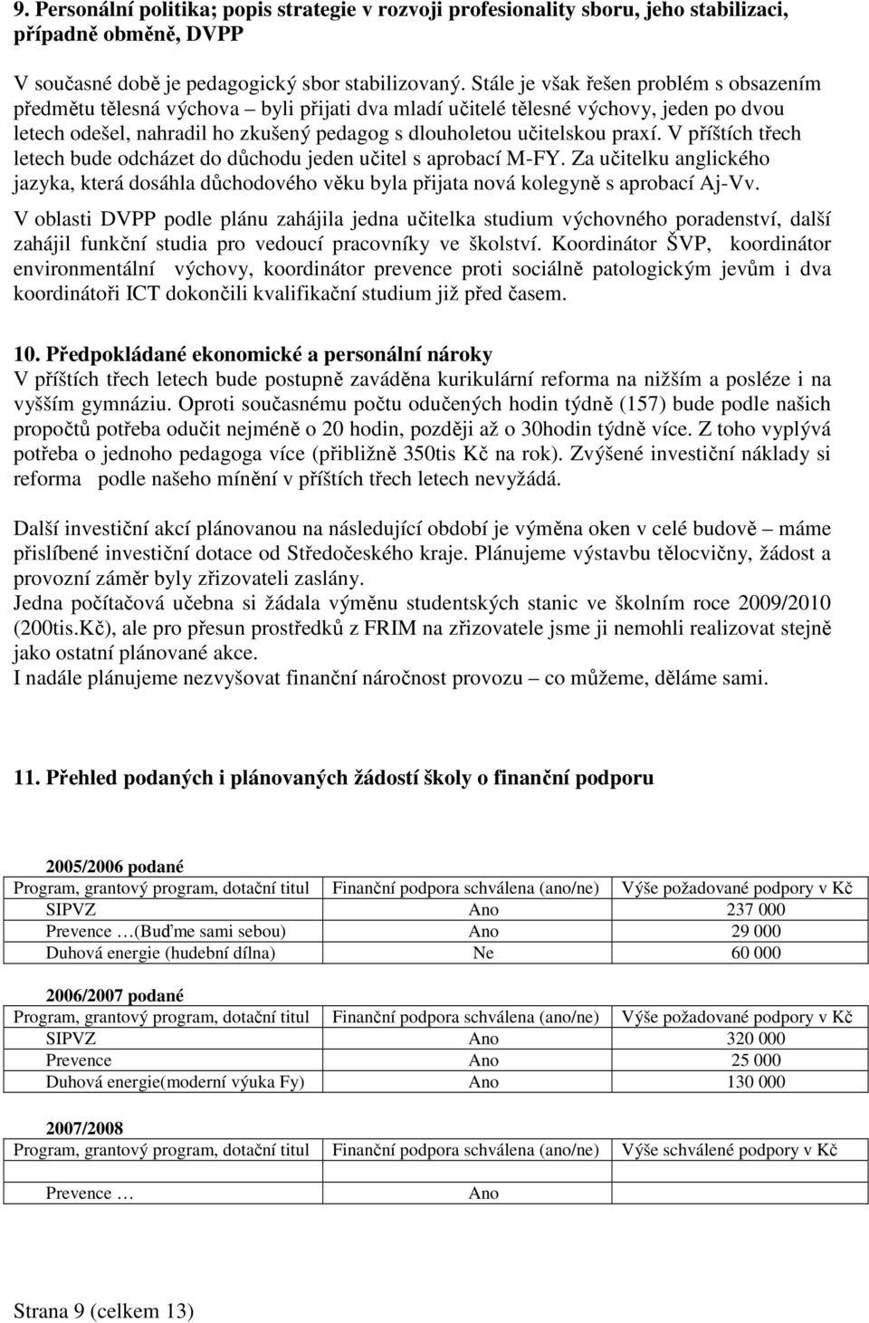 praxí. V příštích třech letech bude odcházet do důchodu jeden učitel s aprobací M-FY. Za učitelku anglického jazyka, která dosáhla důchodového věku byla přijata nová kolegyně s aprobací Aj-Vv.