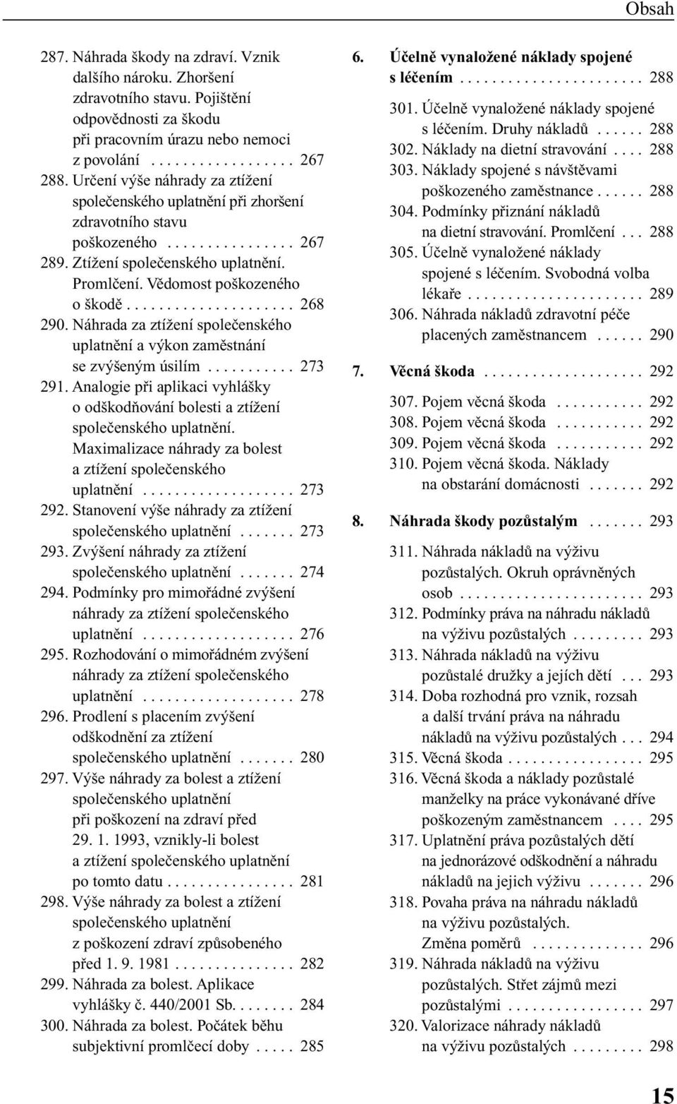 .................... 268 290. Náhrada za ztíïení spoleãenského uplatnûní a v kon zamûstnání se zv en m úsilím........... 273 291.