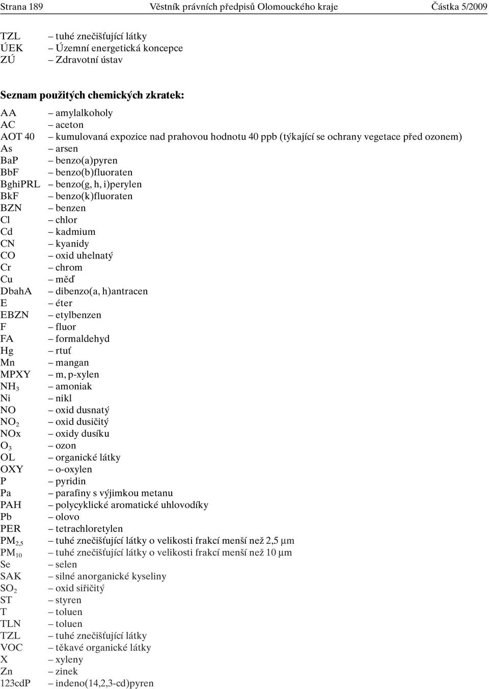 kumulovaná expozice nad prahovou hodnotu 40 ppb (t kající se ochrany vegetace pfied ozonem) arsen benzo(a)pyren benzo(b)fluoraten benzo(g, h, i)perylen benzo(k)fluoraten benzen chlor kadmium kyanidy