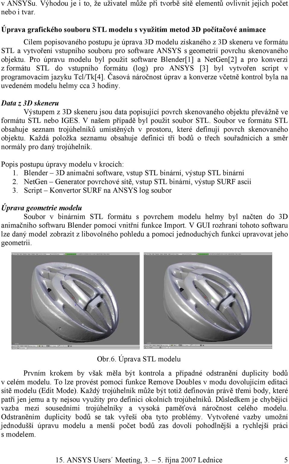 software ANSYS s geometrií povrchu skenovaného objektu.