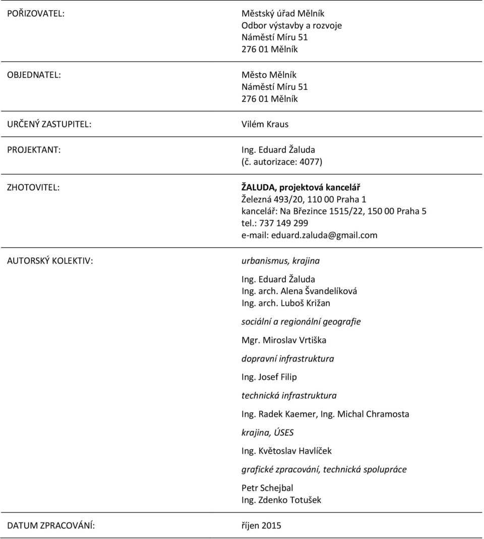zlu@gmil.om urnismus, krjin Ing. Eur Žlu Ing. rh. Aln Švnlíková Ing. rh. Luoš Križn soiální rgionální gogri Mgr. Miroslv Vrtišk oprvní inrstruktur Ing.