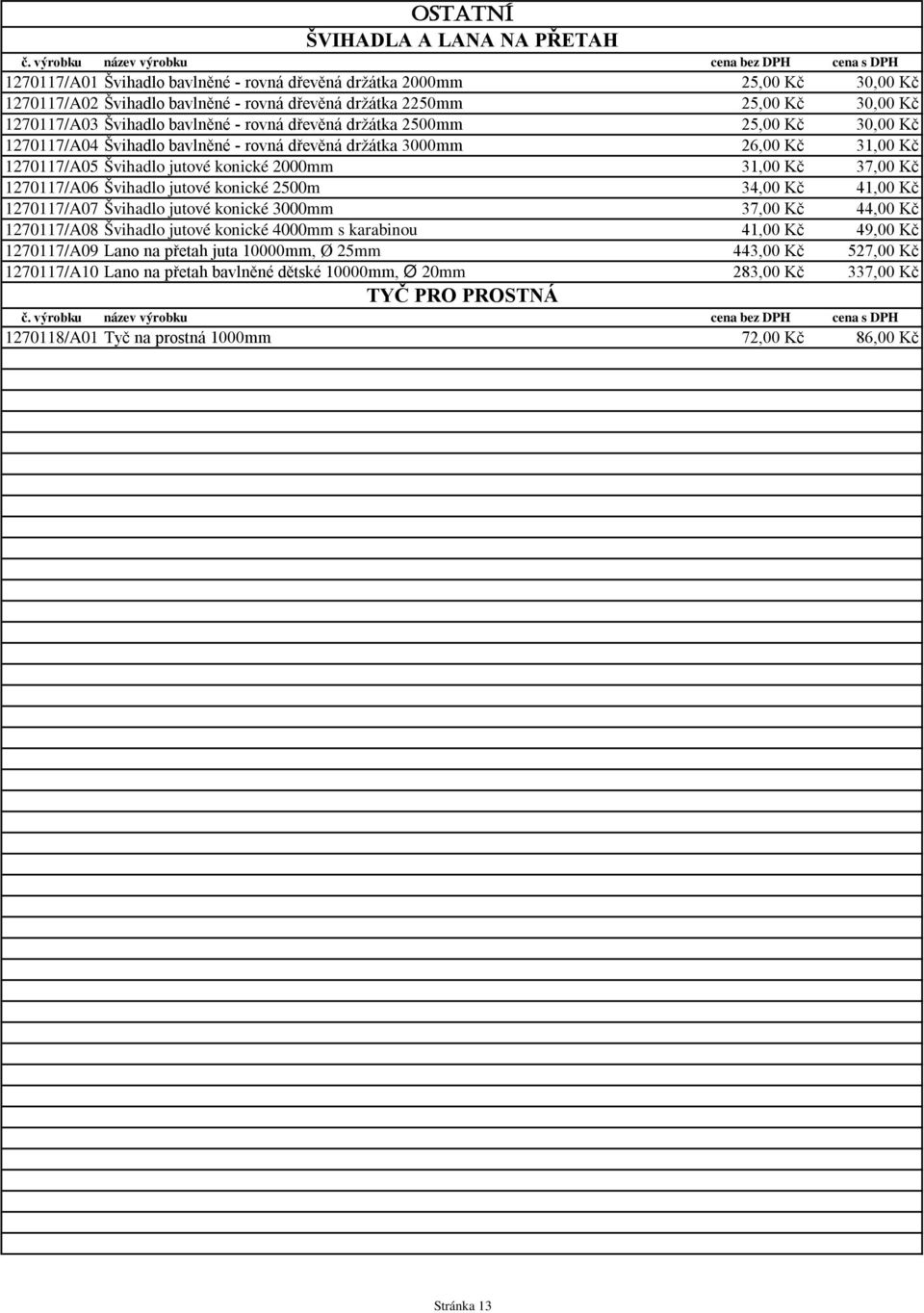 2000mm 31,00 Kč 37,00 Kč 1270117/A06 Švihadlo jutové konické 2500m 34,00 Kč 41,00 Kč 1270117/A07 Švihadlo jutové konické 3000mm 37,00 Kč 44,00 Kč 1270117/A08 Švihadlo jutové konické 4000mm s