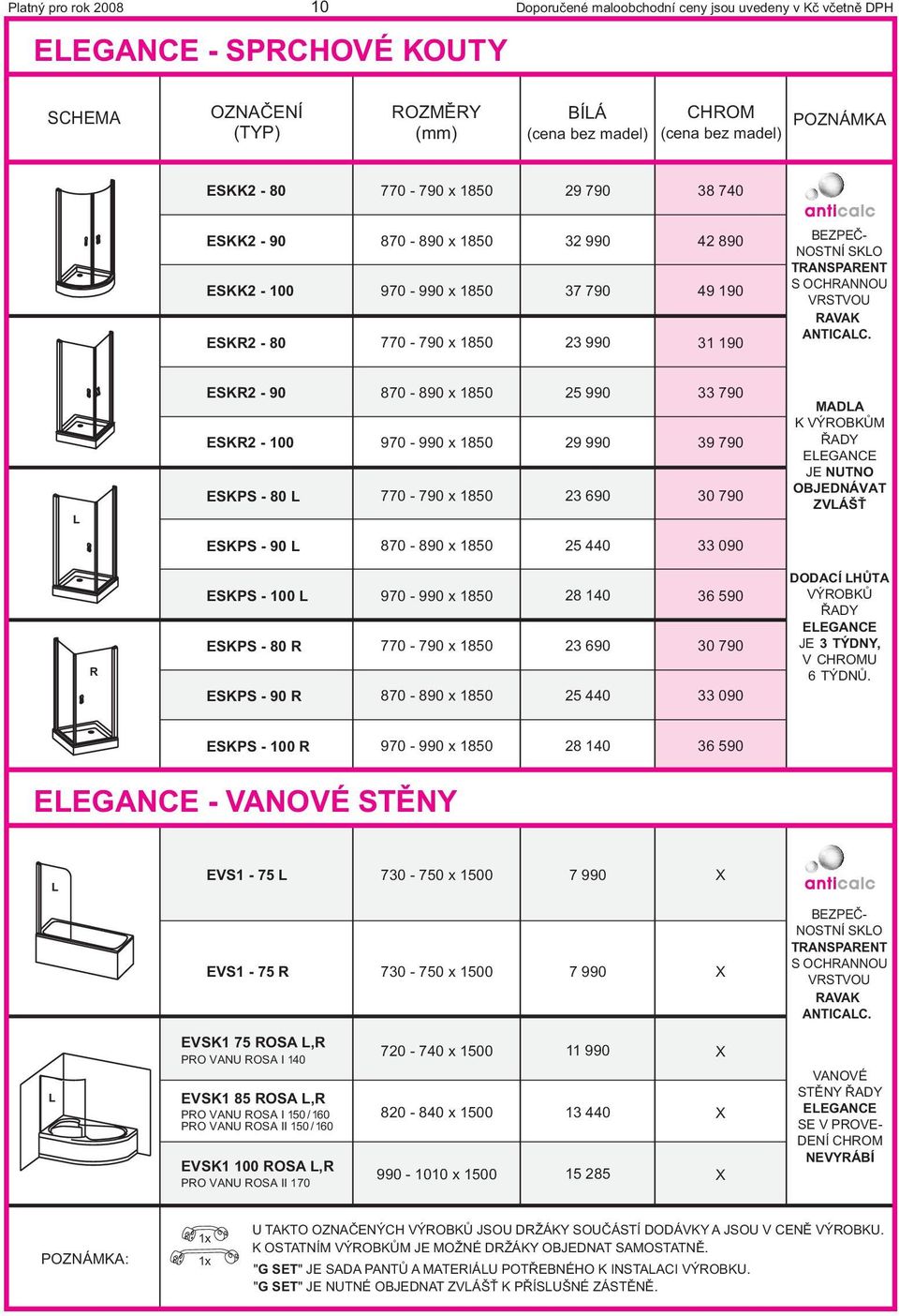 ESKR2-90 ESKR2-100 ESKPS - 80 870-890 1850 970-990 1850 770-790 1850 25 990 29 990 23 690 33 790 39 790 30 790 MADA K VÝROBKÙM ØADY EEGANCE JE NUTNO OBJEDNÁVAT ZVÁŠŤ ESKPS - 90 870-890 1850 25 440 33