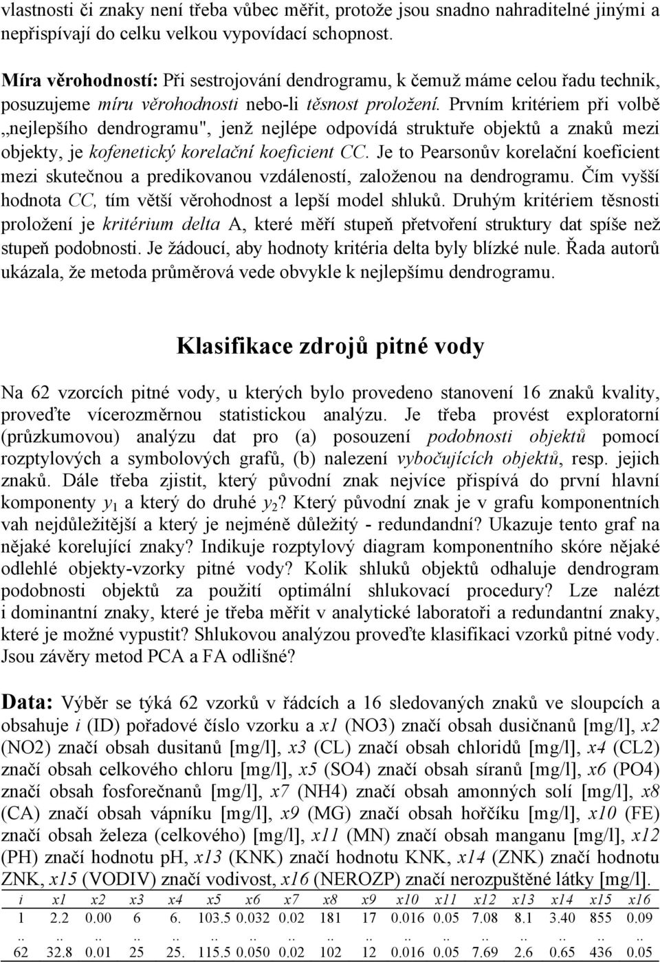 Prvním kritériem při volbě nejlepšího dendrogramu", jenž nejlépe odpovídá struktuře objektů a znaků mezi objekty, je kofenetický korelační koeficient CC.