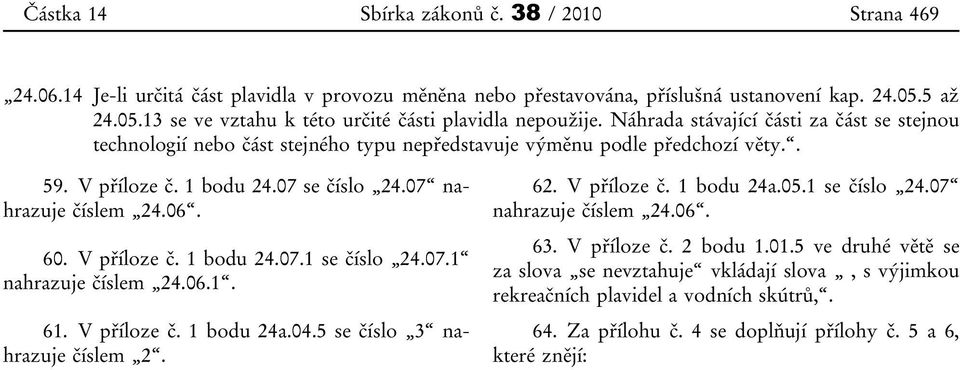 V příloze č. 1 bodu 24.07 se číslo 24.07 nahrazuje číslem 24.06. 60. V příloze č. 1 bodu 24.07.1 se číslo 24.07.1 nahrazuje číslem 24.06.1. 61. V příloze č. 1 bodu 24a.04.