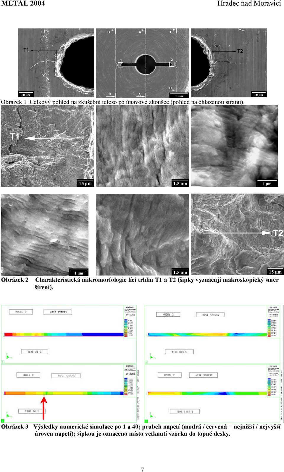 Obrázek 2 Charakteristická mikromorfologie lící trhlin T1 a T2 (šipky vyznacují makroskopický