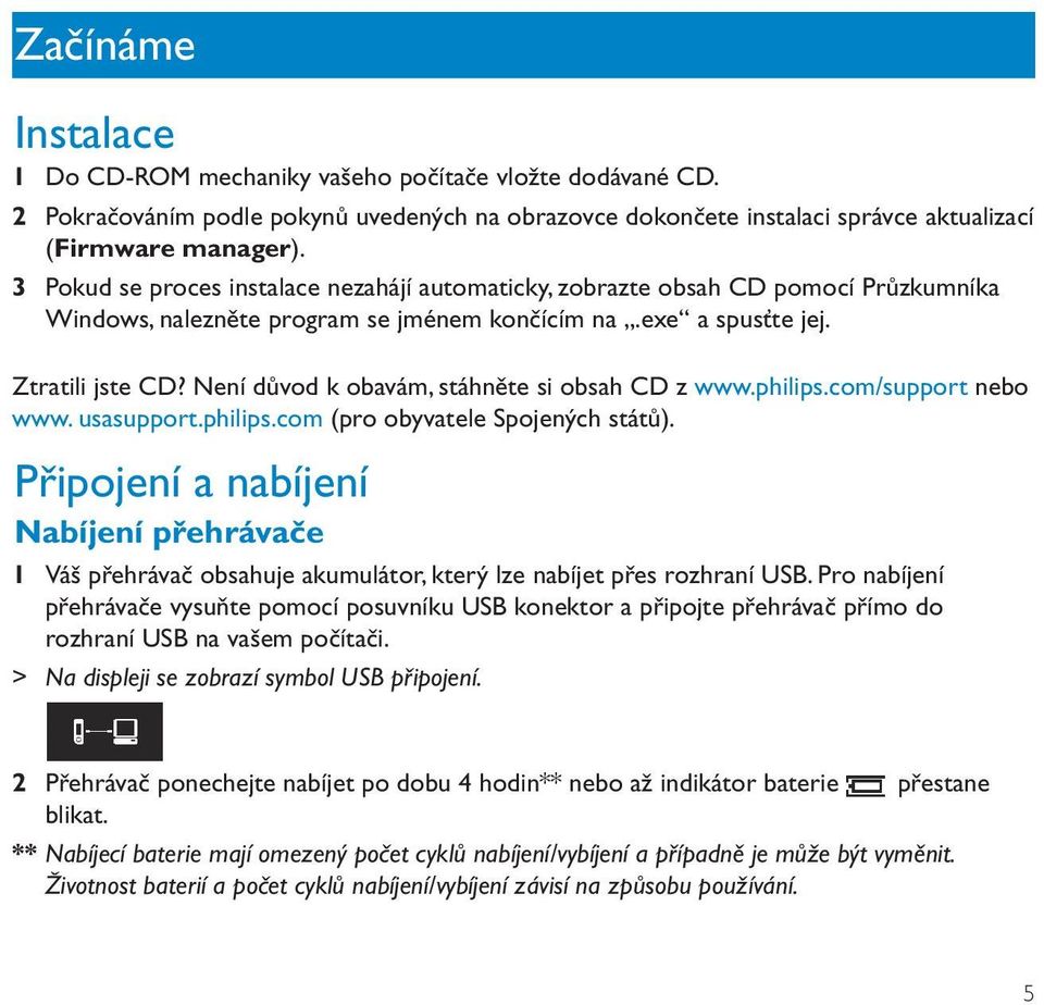 Není důvod k obavám, stáhněte si obsah CD z www.philips.com/support nebo www. usasupport.philips.com (pro obyvatele Spojených států).