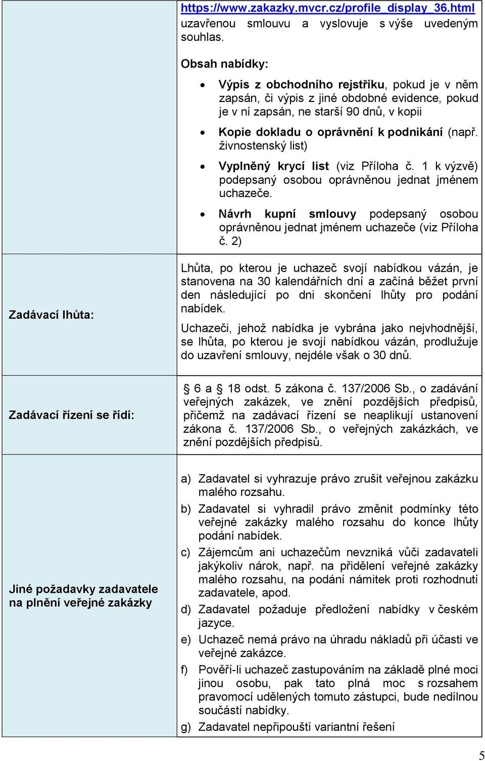 živnostenský list) Vyplněný krycí list (viz Příloha č. 1 k výzvě) podepsaný osobou oprávněnou jednat jménem uchazeče.