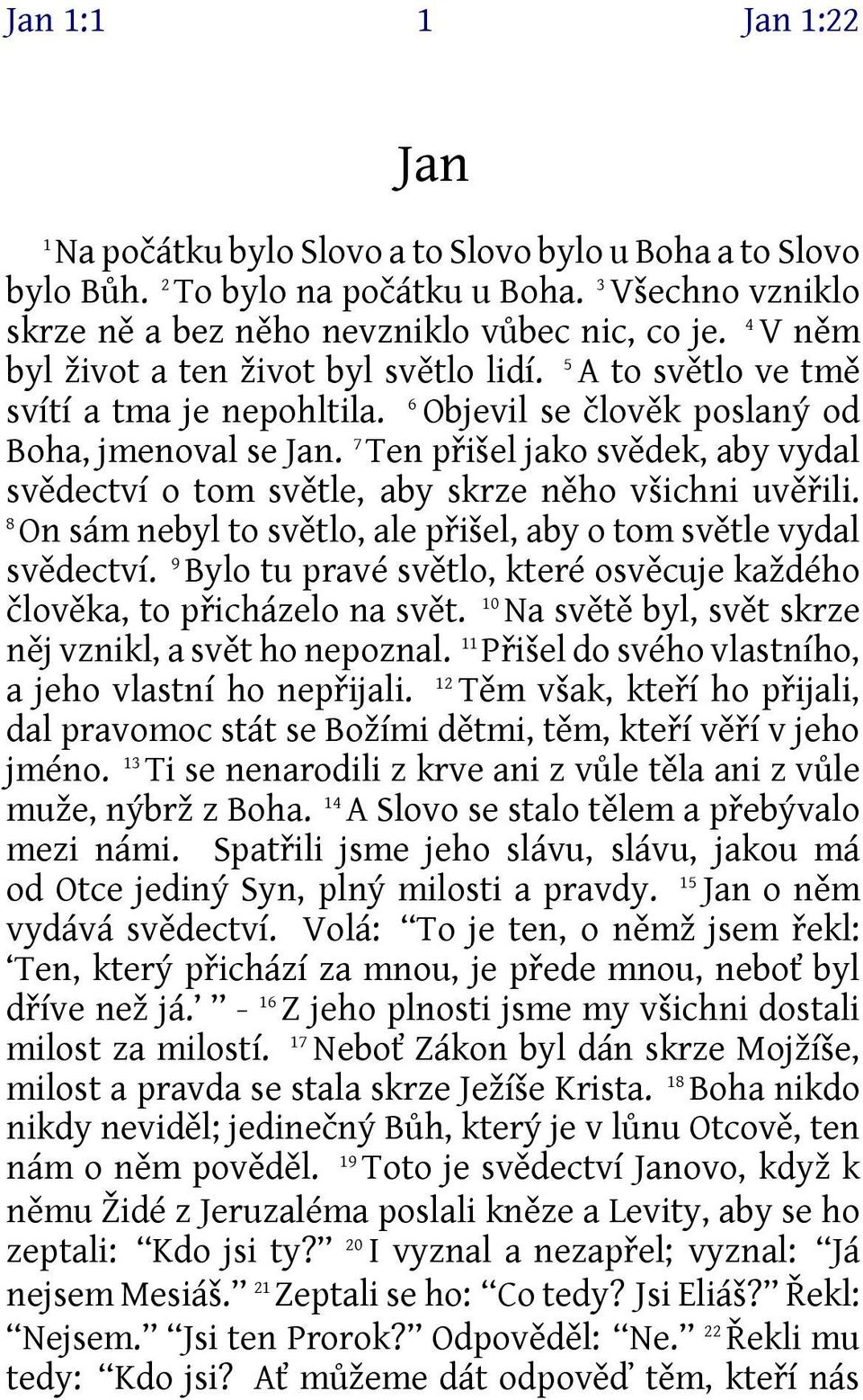 7 Ten přišel jako svědek, aby vydal svědectví o tom světle, aby skrze něho všichni uvěřili. 8 On sám nebyl to světlo, ale přišel, aby o tom světle vydal svědectví.