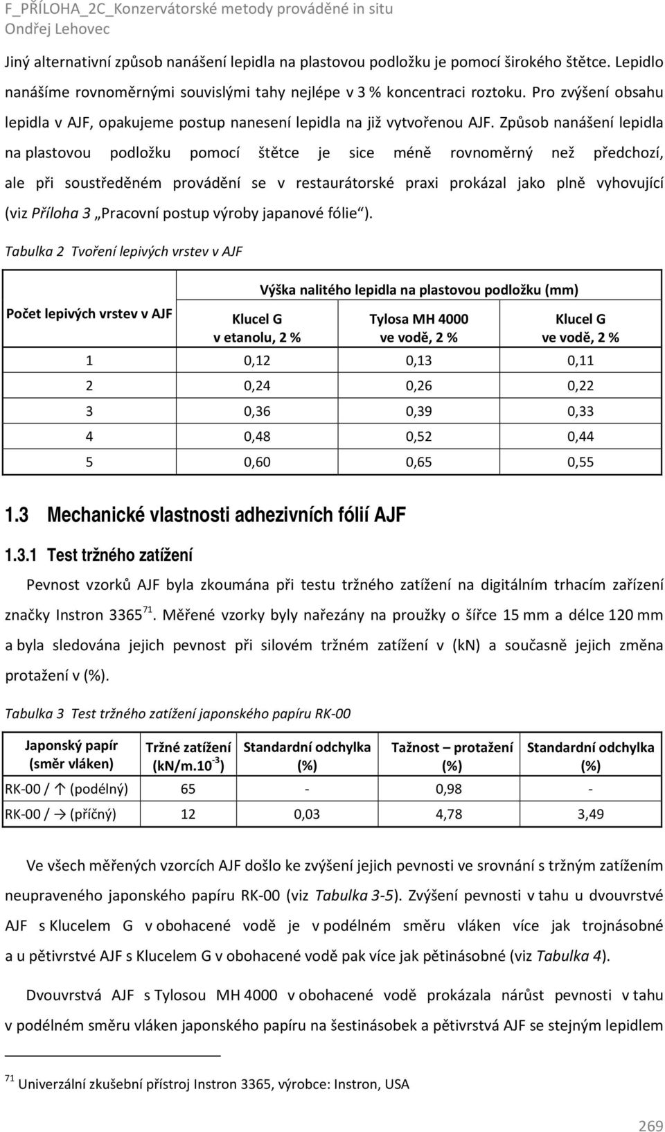 Způsob nanášení lepidla na plastovou podložku pomocí štětce je sice méně rovnoměrný než předchozí, ale při soustředěném provádění se v restaurátorské praxi prokázal jako plně vyhovující (viz Příloha