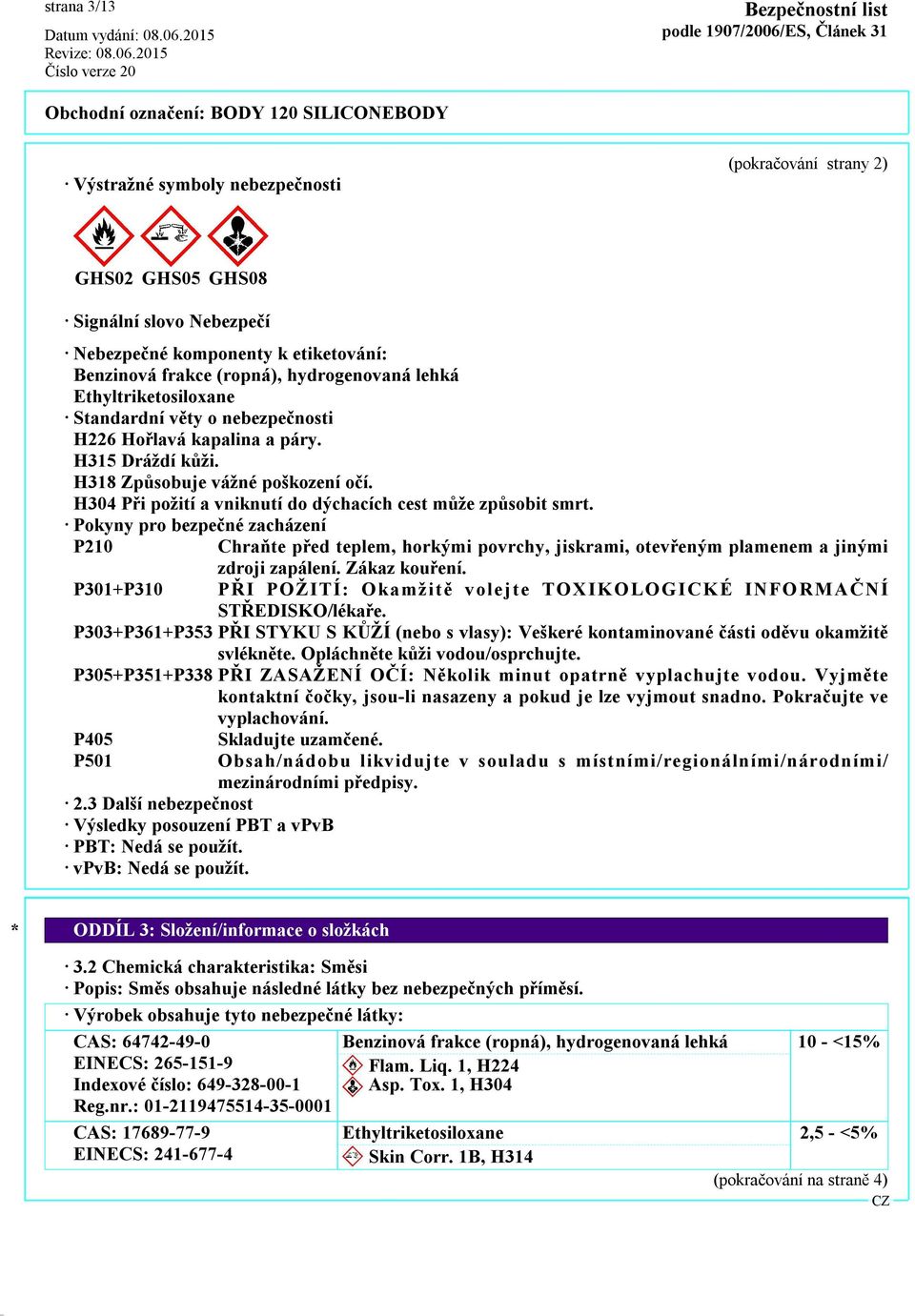 H304 Při požití a vniknutí do dýchacích cest může způsobit smrt.