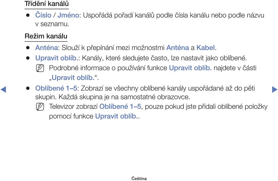 : Kanály, které sledujete často, lze nastavit jako oblíbené. Podrobné informace o používání funkce Upravit oblíb.