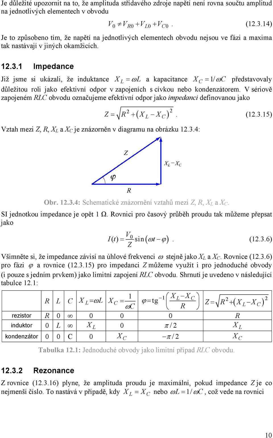 zapojeních s cívkou nebo kondenzátorem sériově zapojeném obvodu označujeme efektivní odpor jako impedanci definovanou jako ( ) Z = + X X (35) ztah mezi Z,, X a X je znázorněn v diagramu na obrázku