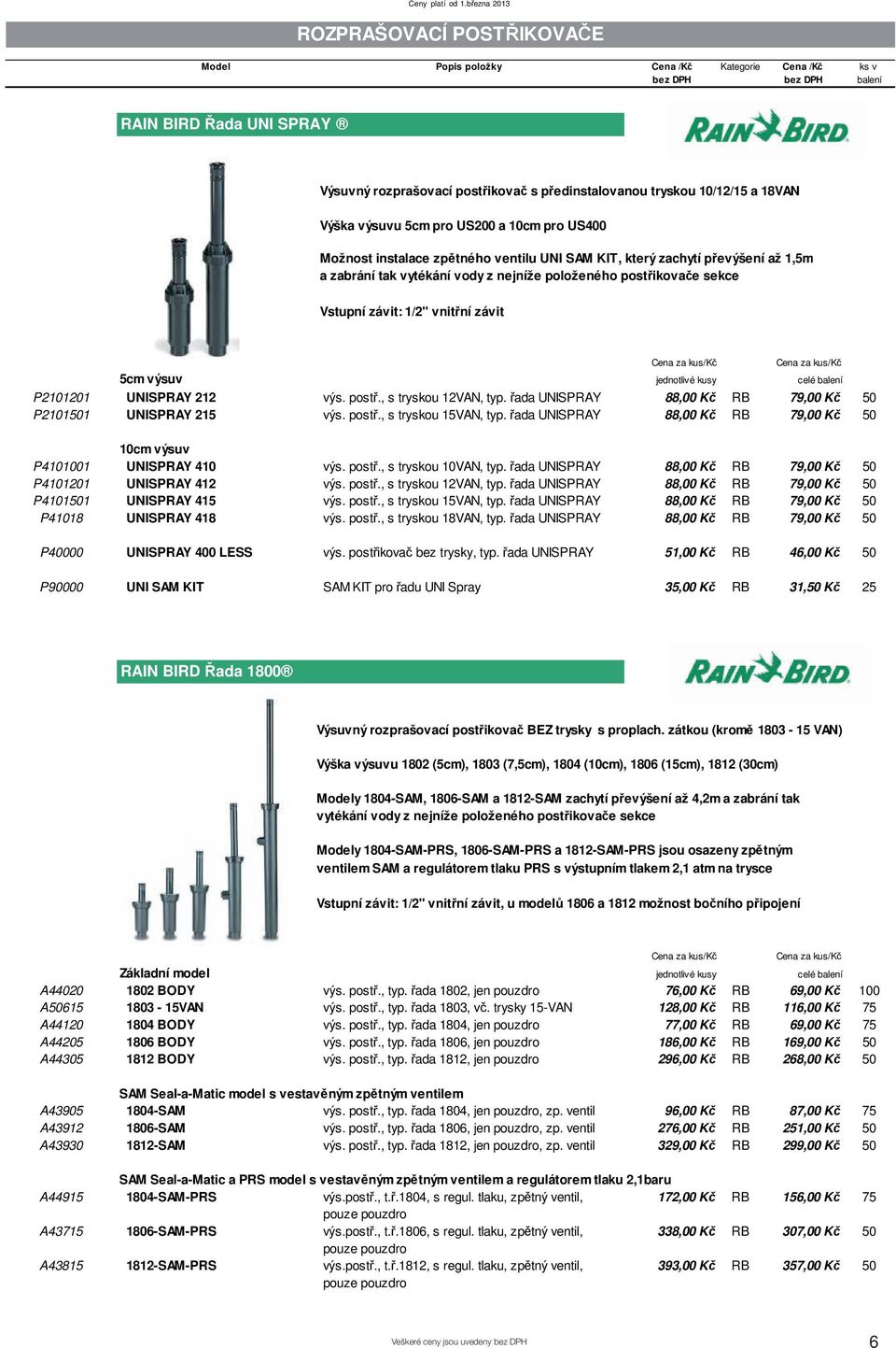 ada UNISPRAY 88,00 K RB 79,00 K 50 P2101501 UNISPRAY 215 výs. post., s tryskou 15VAN, typ. ada UNISPRAY 88,00 K RB 79,00 K 50 10cm výsuv P4101001 UNISPRAY 410 výs. post., s tryskou 10VAN, typ.