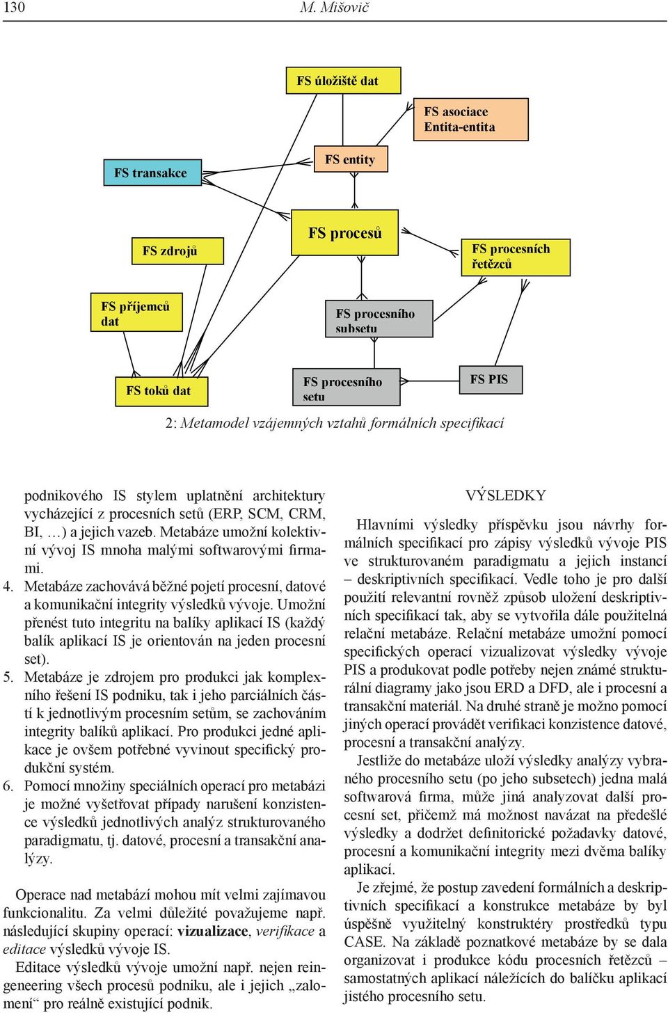 Metamodel vzájemných vztahů formálních specifi kací podnikového IS stylem uplatnění architektury vycházející z procesních setů (ERP, SCM, CRM, BI, ) a jejich vazeb.