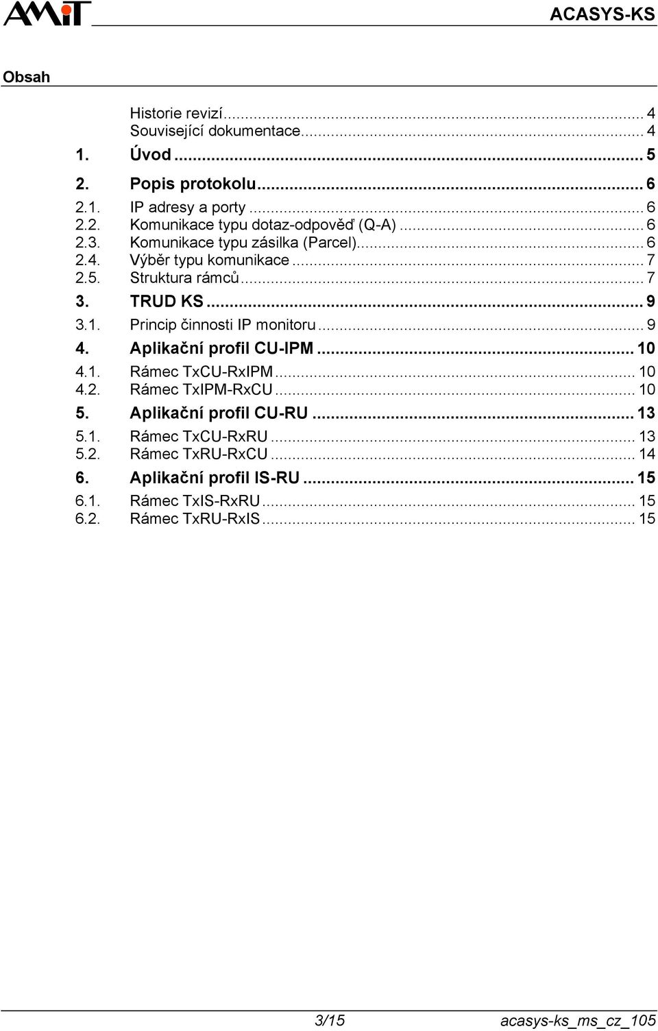 Princip činnosti IP monitoru... 9 4. Aplikační profil CU-IPM... 10 4.1. Rámec TxCU-RxIPM... 10 4.2. Rámec TxIPM-RxCU... 10 5. Aplikační profil CU-RU.