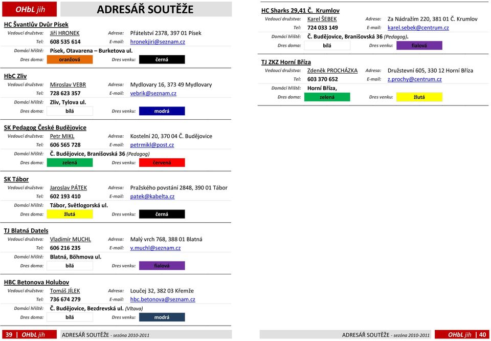 cz Dres doma: oranžová Dres venku: černá Vedoucí družstva: Miroslav VEBR Tel: 728623357 Domácí hřiště: Zliv, Tylova ul. Adresa: Mydlovary 16, 373 49 Mydlovary E-mail: vebrik@seznam.