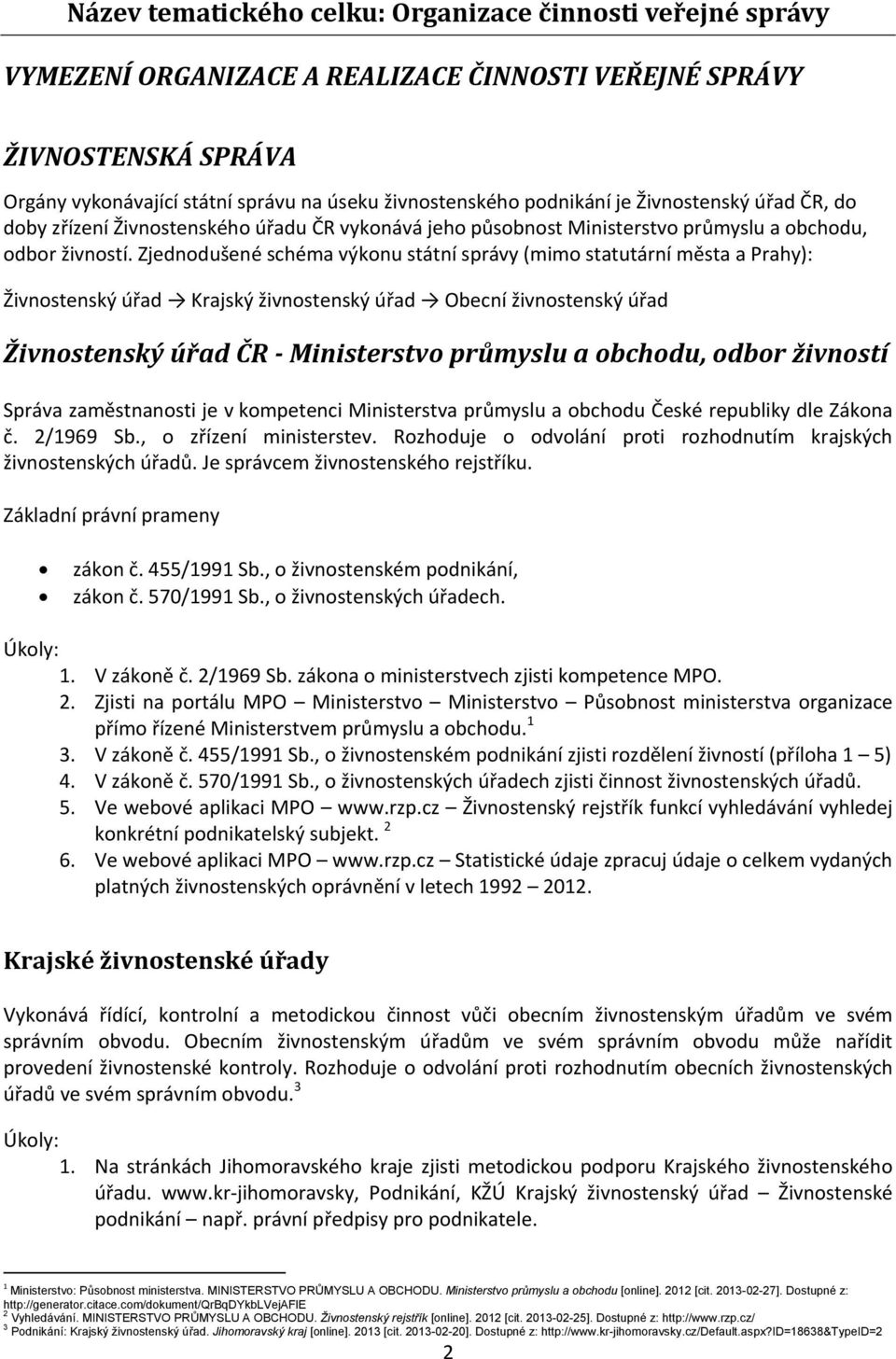 Zjednodušené schéma výkonu státní správy (mimo statutární města a Prahy): Živnostenský úřad Krajský živnostenský úřad Obecní živnostenský úřad Živnostenský úřad ČR - Ministerstvo průmyslu a obchodu,