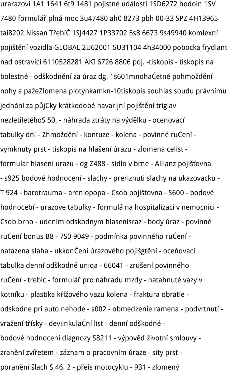 1s601mnohačetné pohmoždění nohy a pažezlomena plotynkamkn-10tiskopis souhlas soudu právnímu jednání za půjčky krátkodobé havarijní pojištění triglav nezletiletéhos 50.