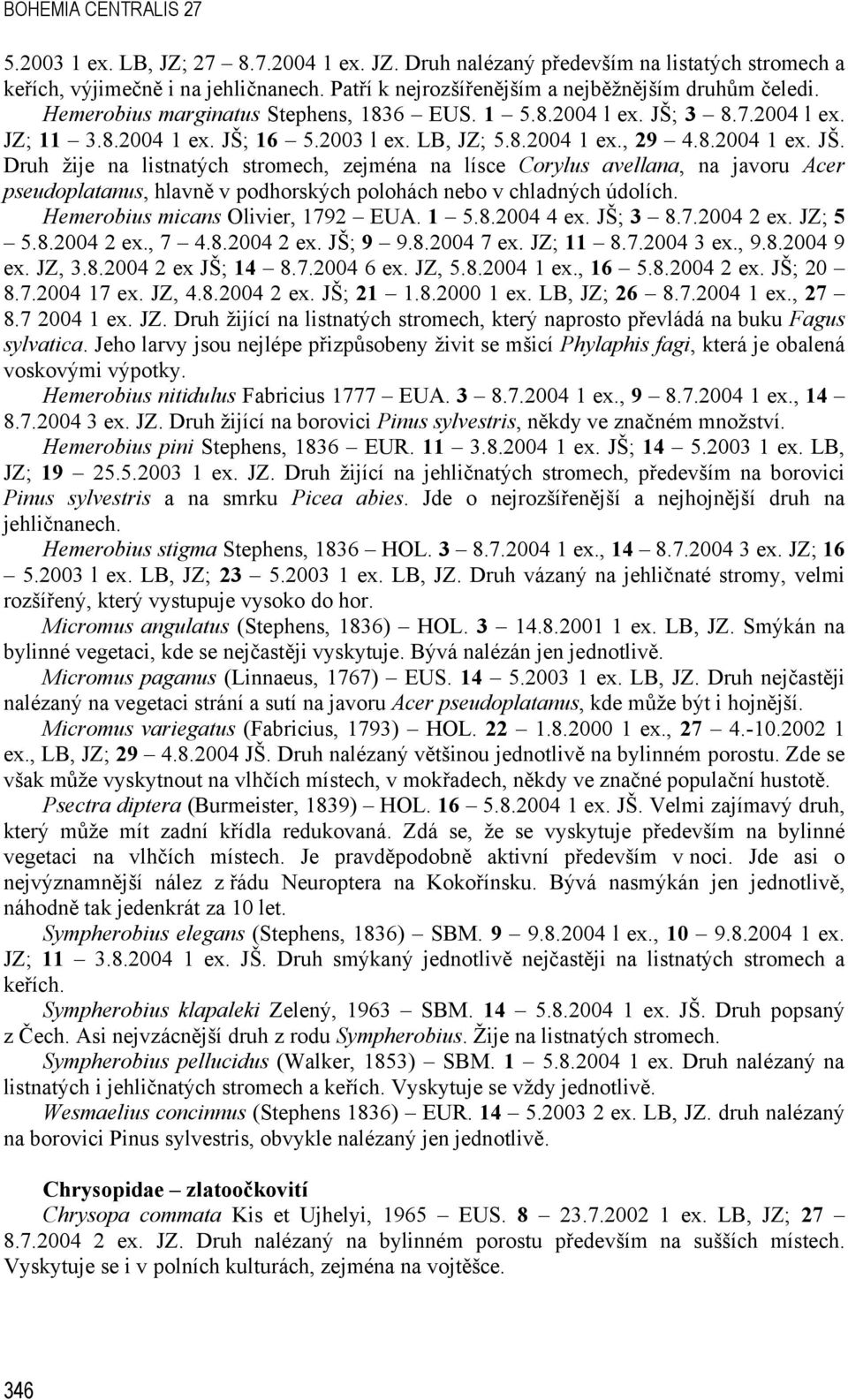 8.2004 1 ex. JŠ. Druh žije na listnatých stromech, zejména na lísce Corylus avellana, na javoru Acer pseudoplatanus, hlavně v podhorských polohách nebo v chladných údolích.