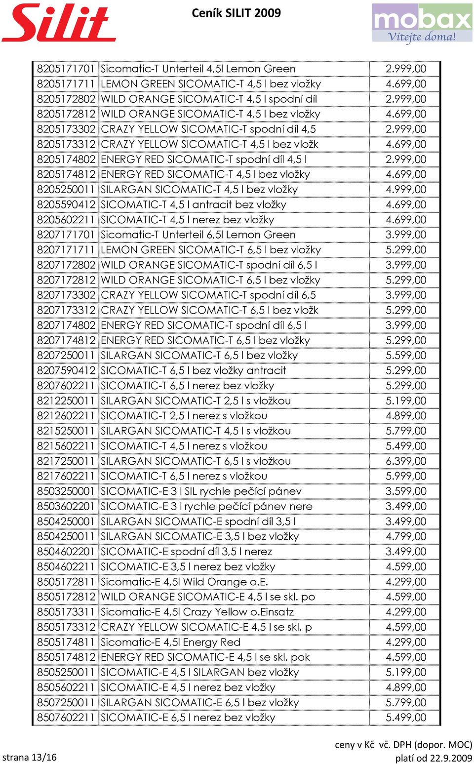 699,00 8205174802 ENERGY RED SICOMATIC-T spodní díl 4,5 l 2.999,00 8205174812 ENERGY RED SICOMATIC-T 4,5 l bez vložky 4.699,00 8205250011 SILARGAN SICOMATIC-T 4,5 l bez vložky 4.