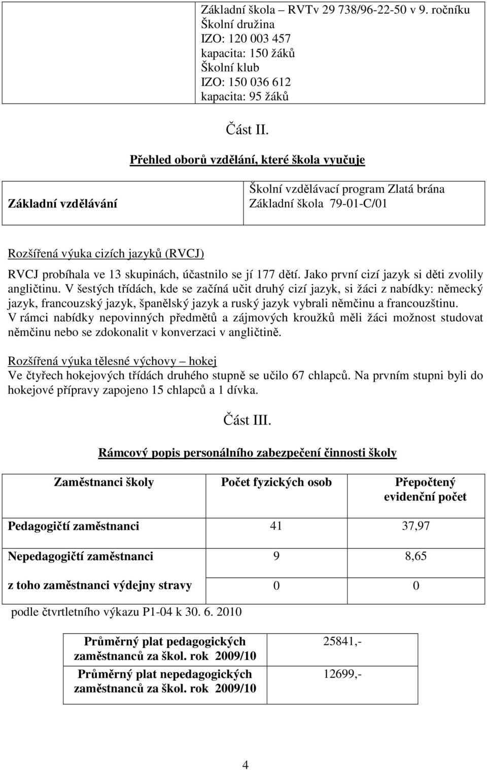 účastnilo se jí 177 dětí. Jako první cizí jazyk si děti zvolily angličtinu.