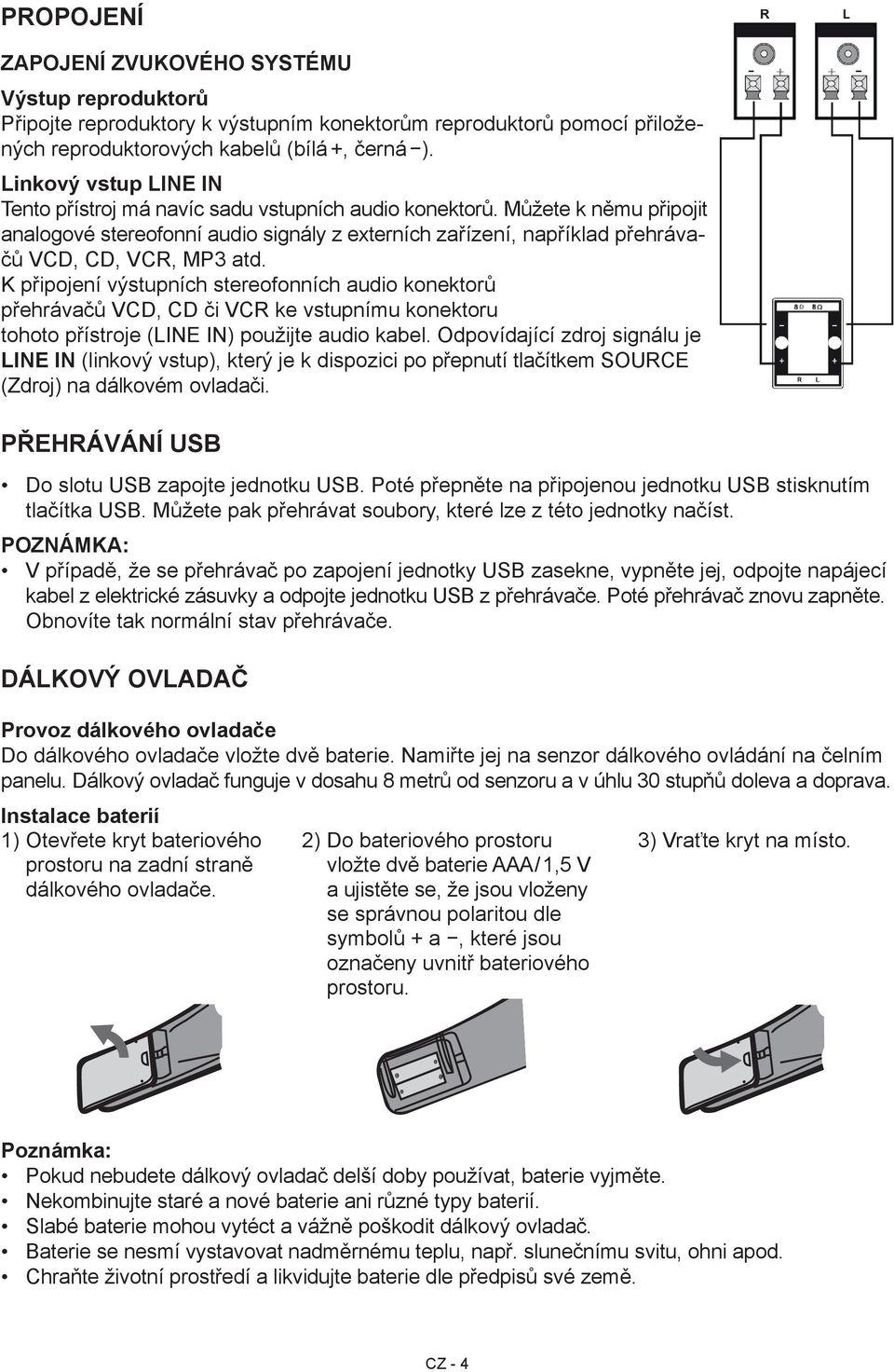 Můžete k němu připojit analogové stereofonní audio signály z externích zařízení, například přehrávačů VCD, CD, VCR, MP3 atd.