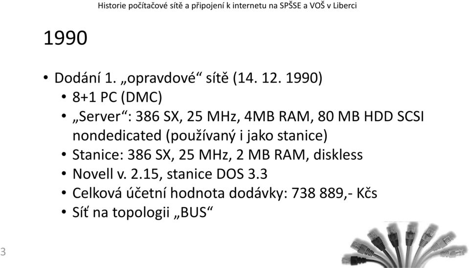 nondedicated (používaný i jako stanice) Stanice: 386 SX, 25 MHz, 2 MB