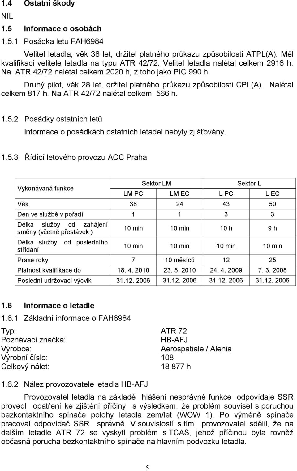 Na ATR 42/72 nalétal celkem 56