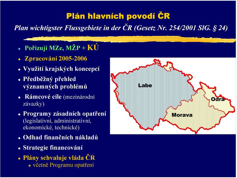 problémů Rámcové cíle (mezinárodní závazky) Programy zásadních opatření (legislativní, administrativní,