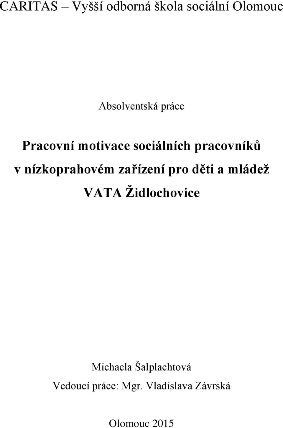 nízkoprahovém zařízení pro děti a mládež VATA Židlochovice