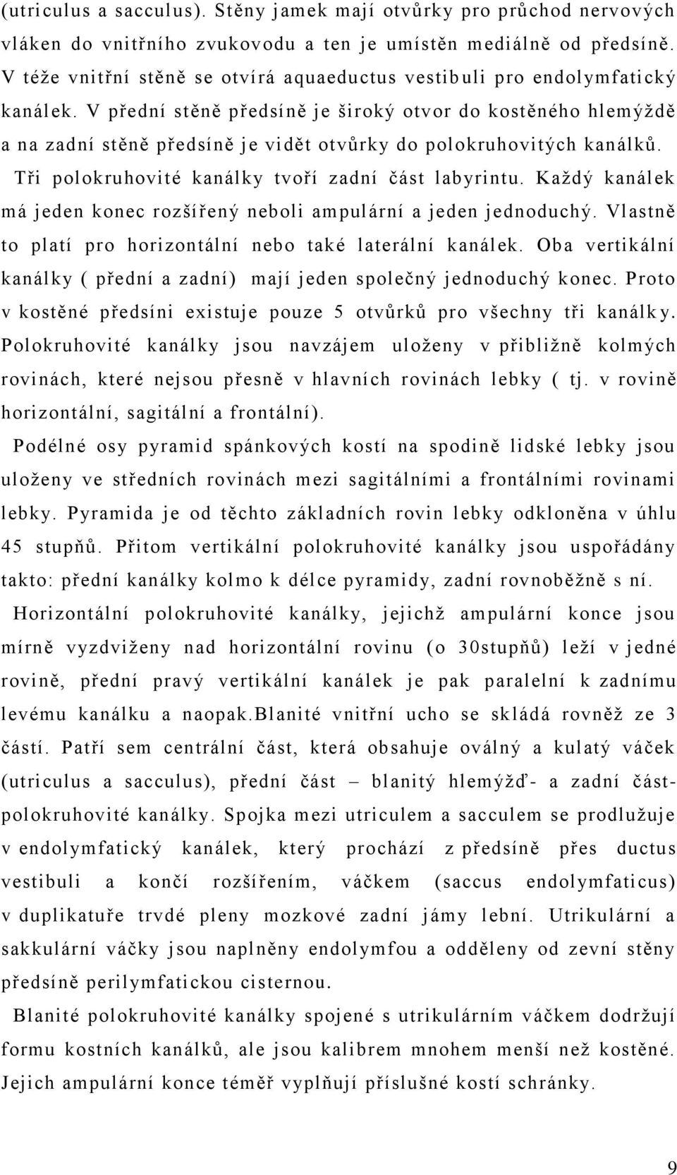 V přední stěně předsíně je široký otvor do kostěného hlemýždě a na zadní stěně předsíně je vidět otvůrky do polokruhovitých kanálků. Tři polokruhovité kanálky tvoří zadní část labyrintu.