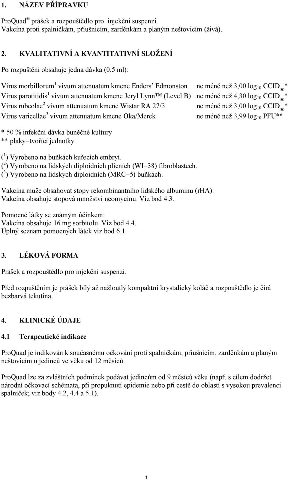 vivum attenuatum kmene Jeryl Lynn (Level B) ne méně než 4,30 log 10 CCID 50 * Virus rubeolae 2 vivum attenuatum kmene Wistar RA 27/3 ne méně než 3,00 log 10 CCID 50 * Virus varicellae 3 vivum