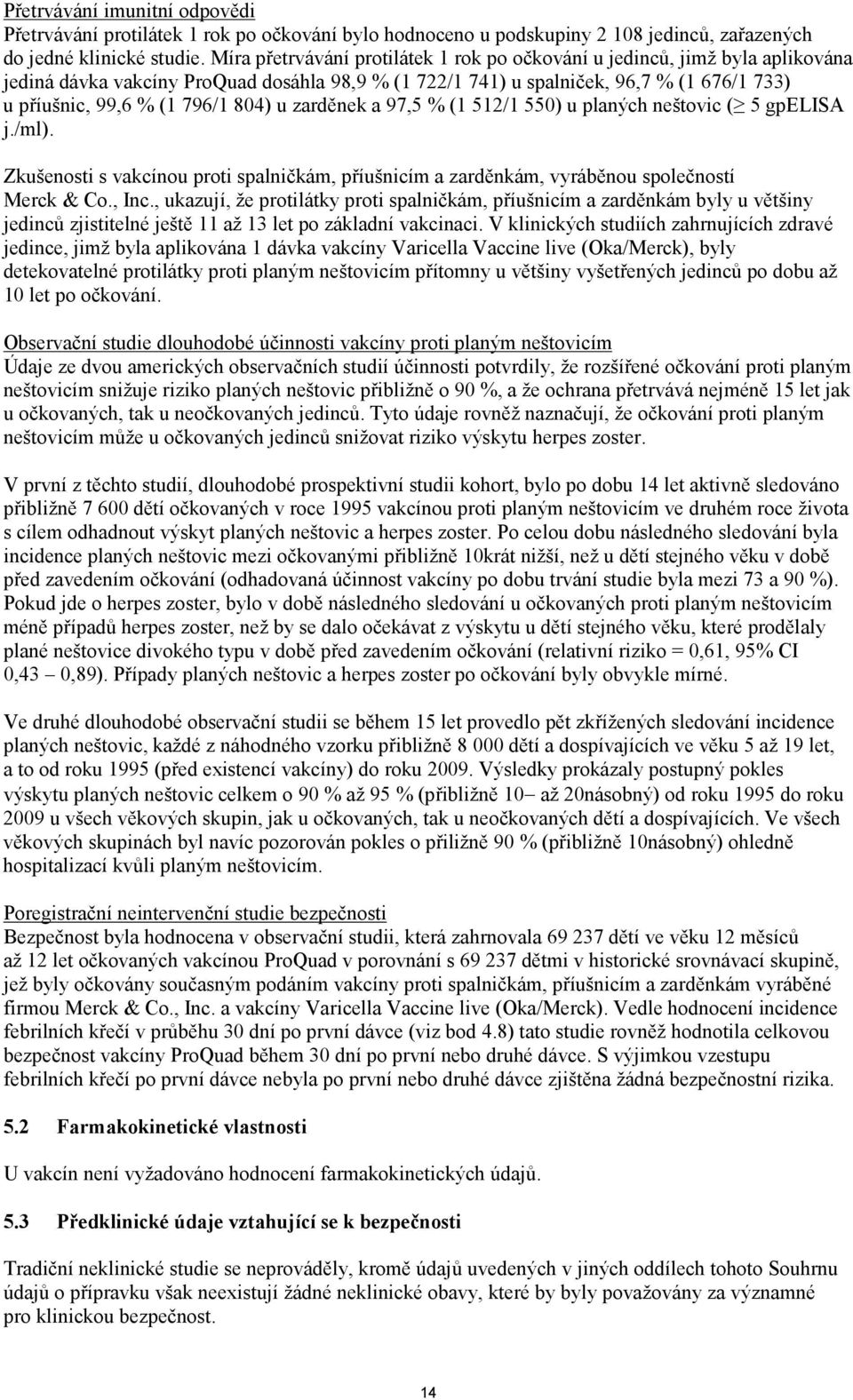 804) u zarděnek a 97,5 % (1 512/1 550) u planých neštovic ( 5 gpelisa j./ml). Zkušenosti s vakcínou proti spalničkám, příušnicím a zarděnkám, vyráběnou společností Merck & Co., Inc.