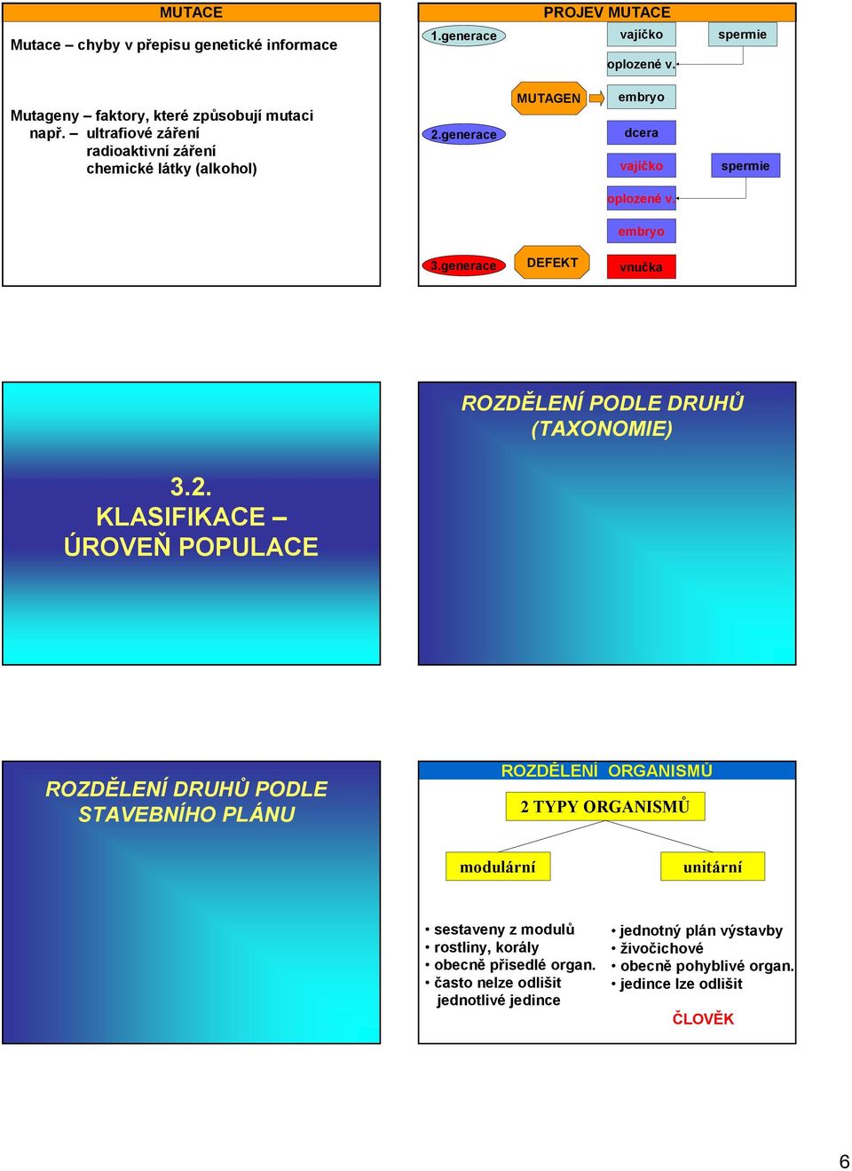 generace DEFEKT vnučka ROZDĚLENÍ PODLE DRUHŮ (TAXONOMIE) 3.2.