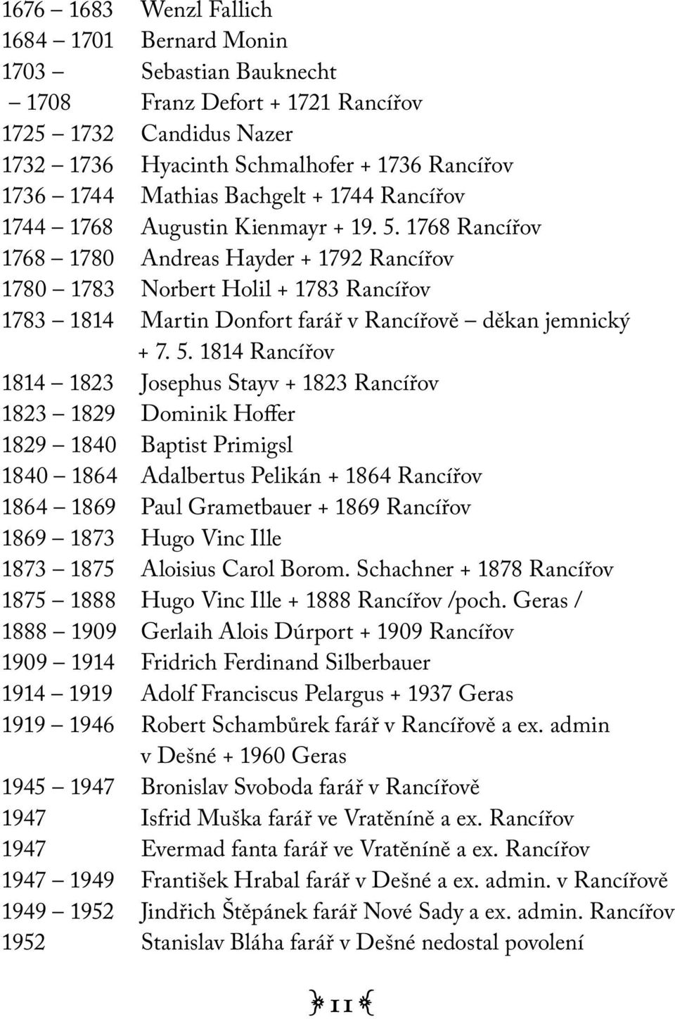 1768 Rancířov 1768 1780 Andreas Hayder + 1792 Rancířov 1780 1783 Norbert Holil + 1783 Rancířov 1783 1814 Martin Donfort farář v Rancířově děkan jemnický + 7. 5.