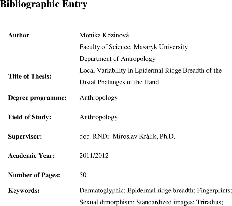 Phalanges of the Hand Anthropology Anthropology doc. RNDr