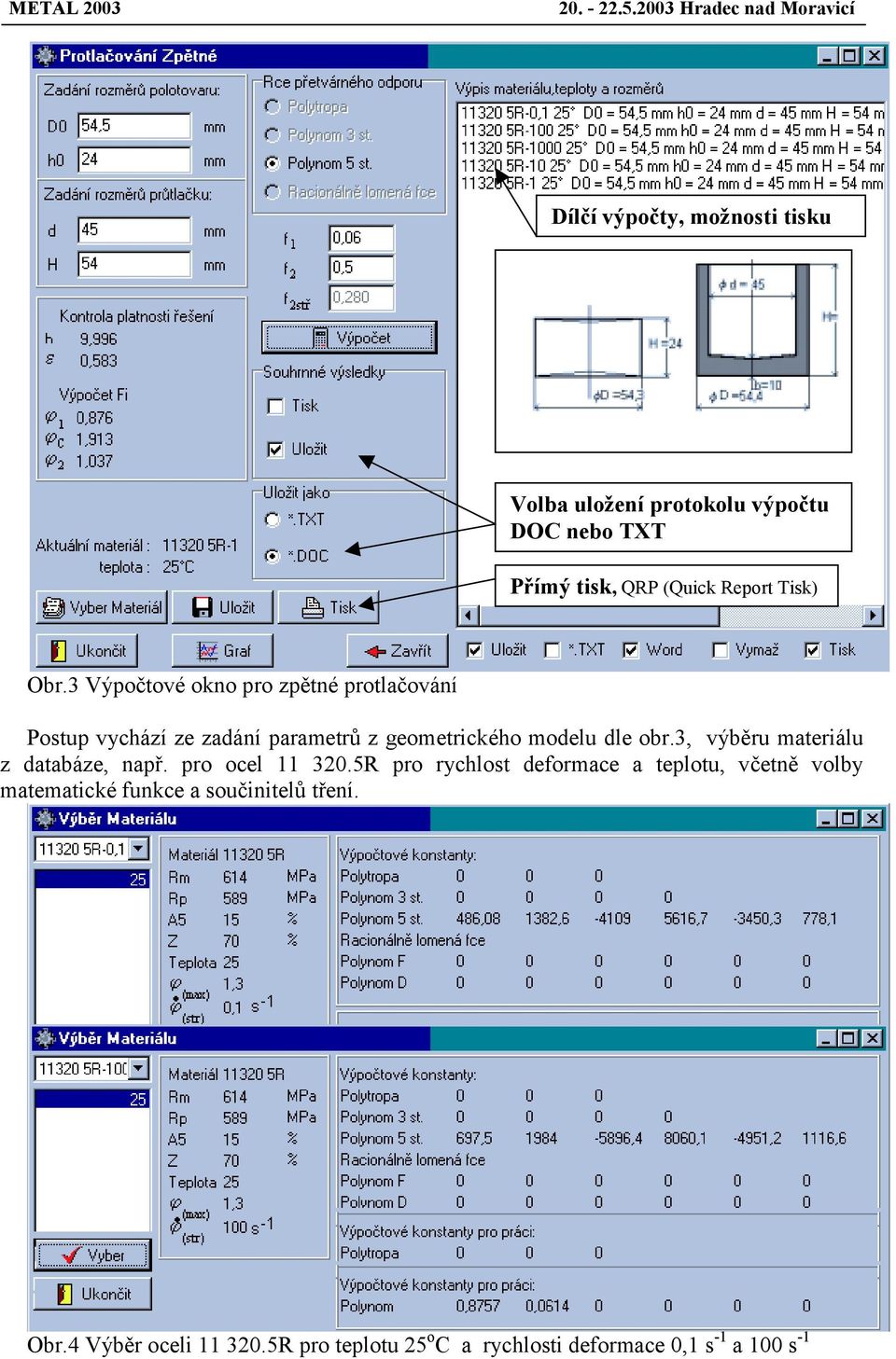 3, výběru materiálu z databáze, např. pro ocel 11 320.