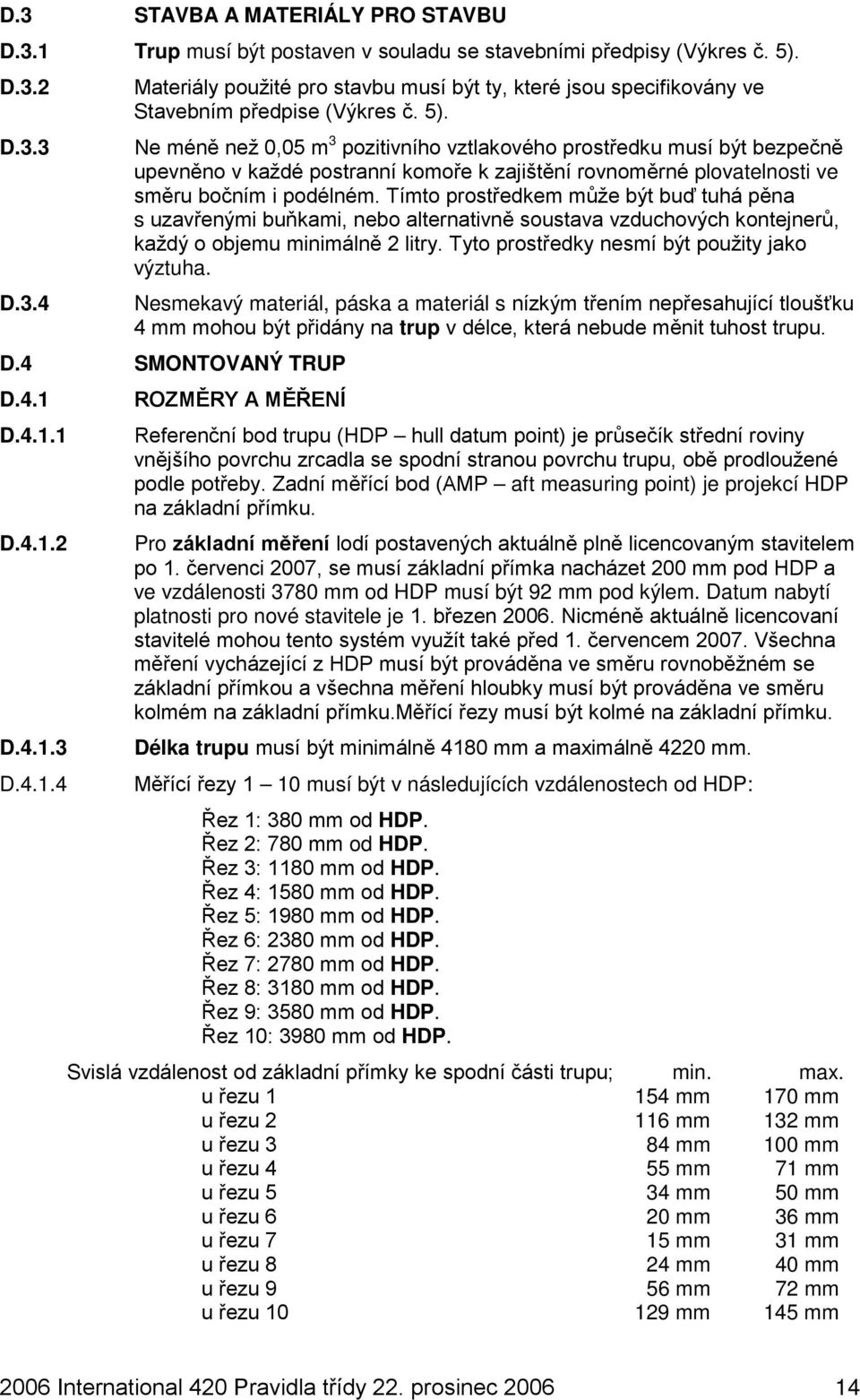 Tímto prostředkem může být buď tuhá pěna s uzavřenými buňkami, nebo alternativně soustava vzduchových kontejnerů, každý o objemu minimálně 2 litry. Tyto prostředky nesmí být použity jako výztuha.