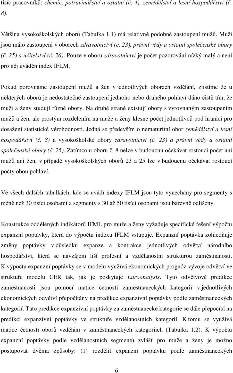 Pouze v oboru zdravotnictví je počet pozorování nízký malý a není pro něj uváděn index IFLM.