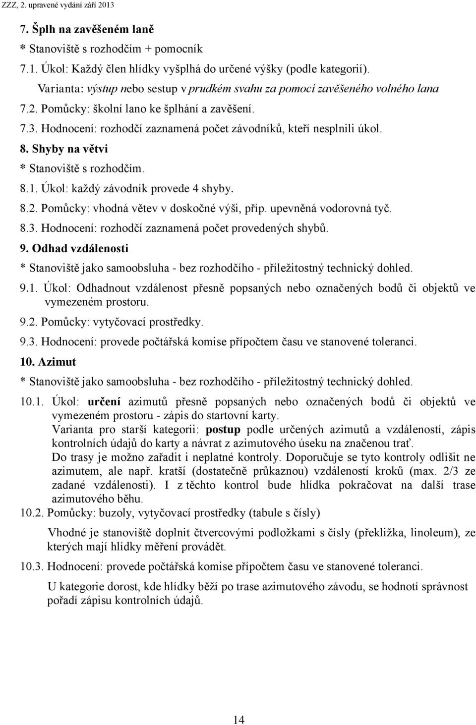 Hodnocení: rozhodčí zaznamená počet závodníků, kteří nesplnili úkol. 8. Shyby na větvi * Stanoviště s rozhodčím. 8.1. Úkol: každý závodník provede 4 shyby. 8.2.