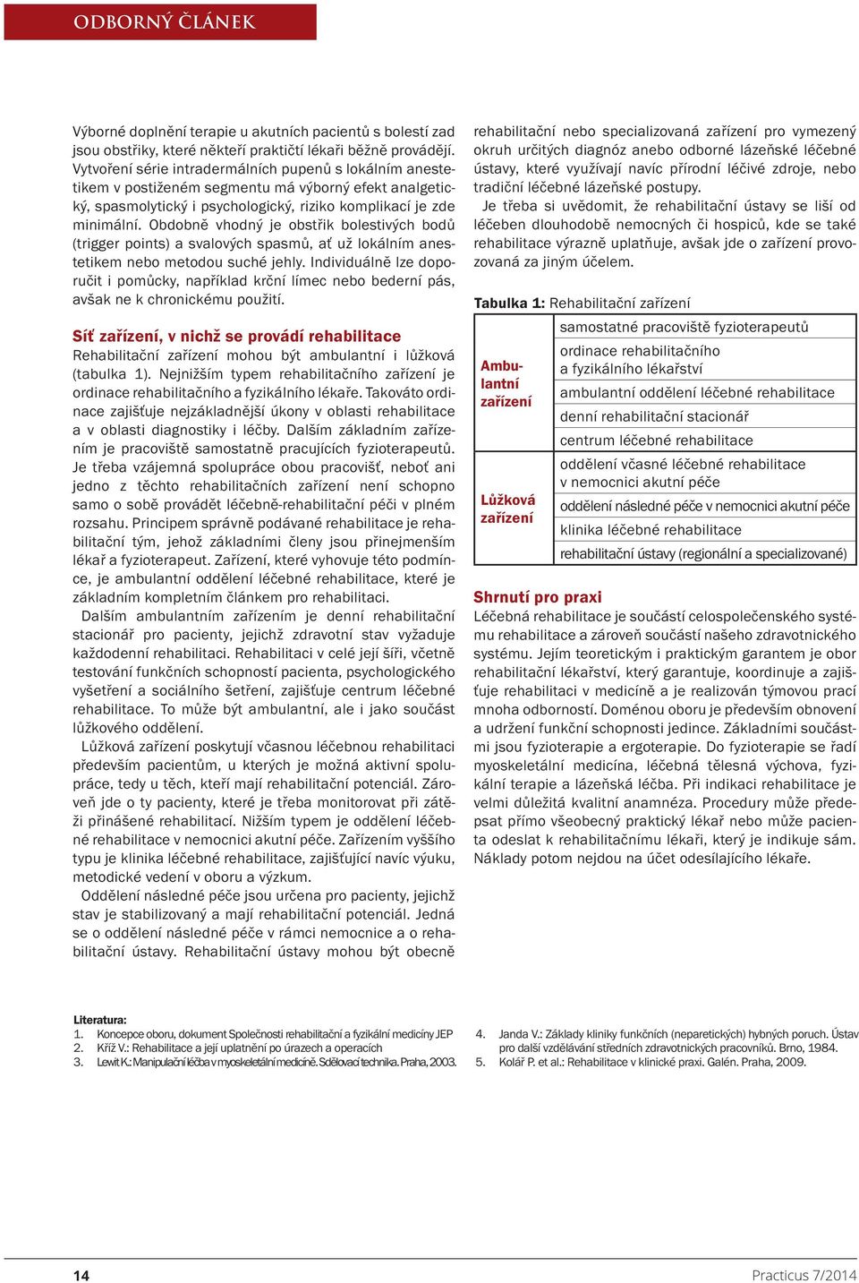 Obdobně vhodný je obstřik bolestivých bodů (trigger points) a svalových spasmů, ať už lokálním anestetikem nebo metodou suché jehly.