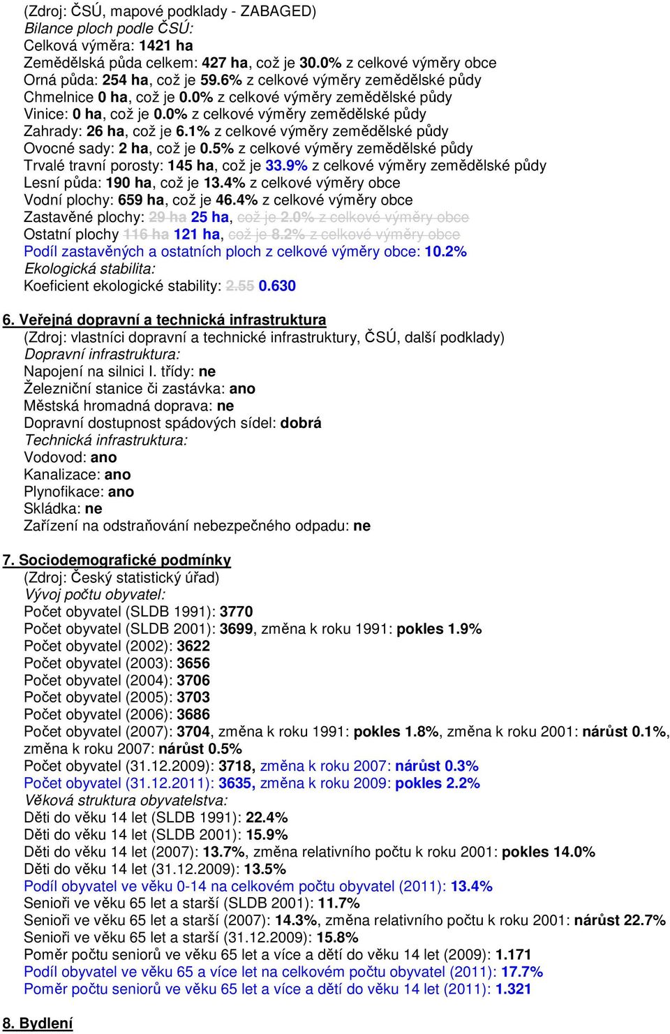 1% z celkové výměry zemědělské půdy Ovocné sady: 2 ha, což je 0.5% z celkové výměry zemědělské půdy Trvalé travní porosty: 145 ha, což je 33.