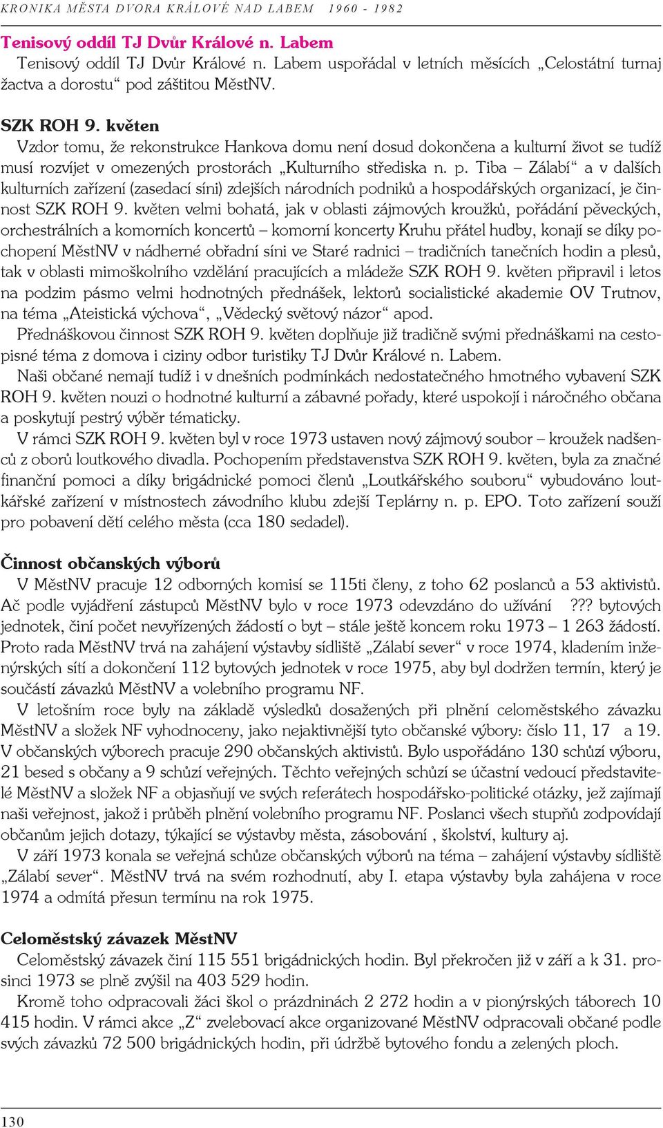 ostorách Kulturního střediska n. p. Tiba Zálabí a v dalších kulturních zařízení (zasedací síni) zdejších národních podniků a hospodářských organizací, je činnost SZK ROH 9.