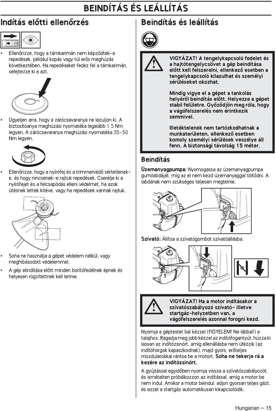 A zárócsavaranya meghúzási nyomatéka 35-50 Nm legyen.