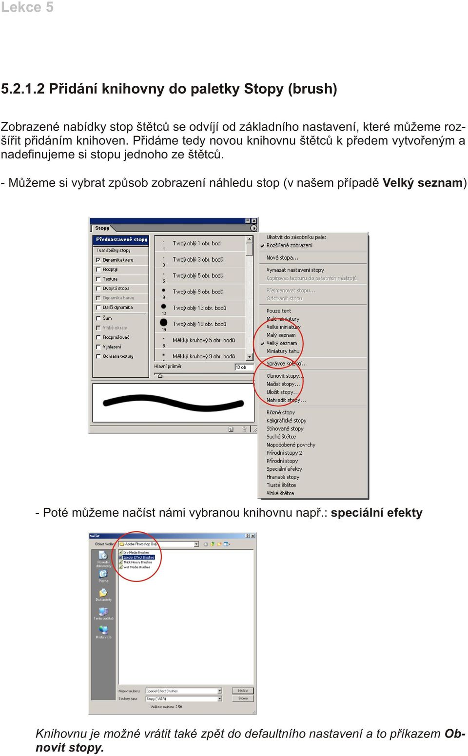 rozšíøit pøidáním knihoven. Pøidáme tedy novou knihovnu štìtcù k pøedem vytvoøeným a nadefinujeme si stopu jednoho ze štìtcù.