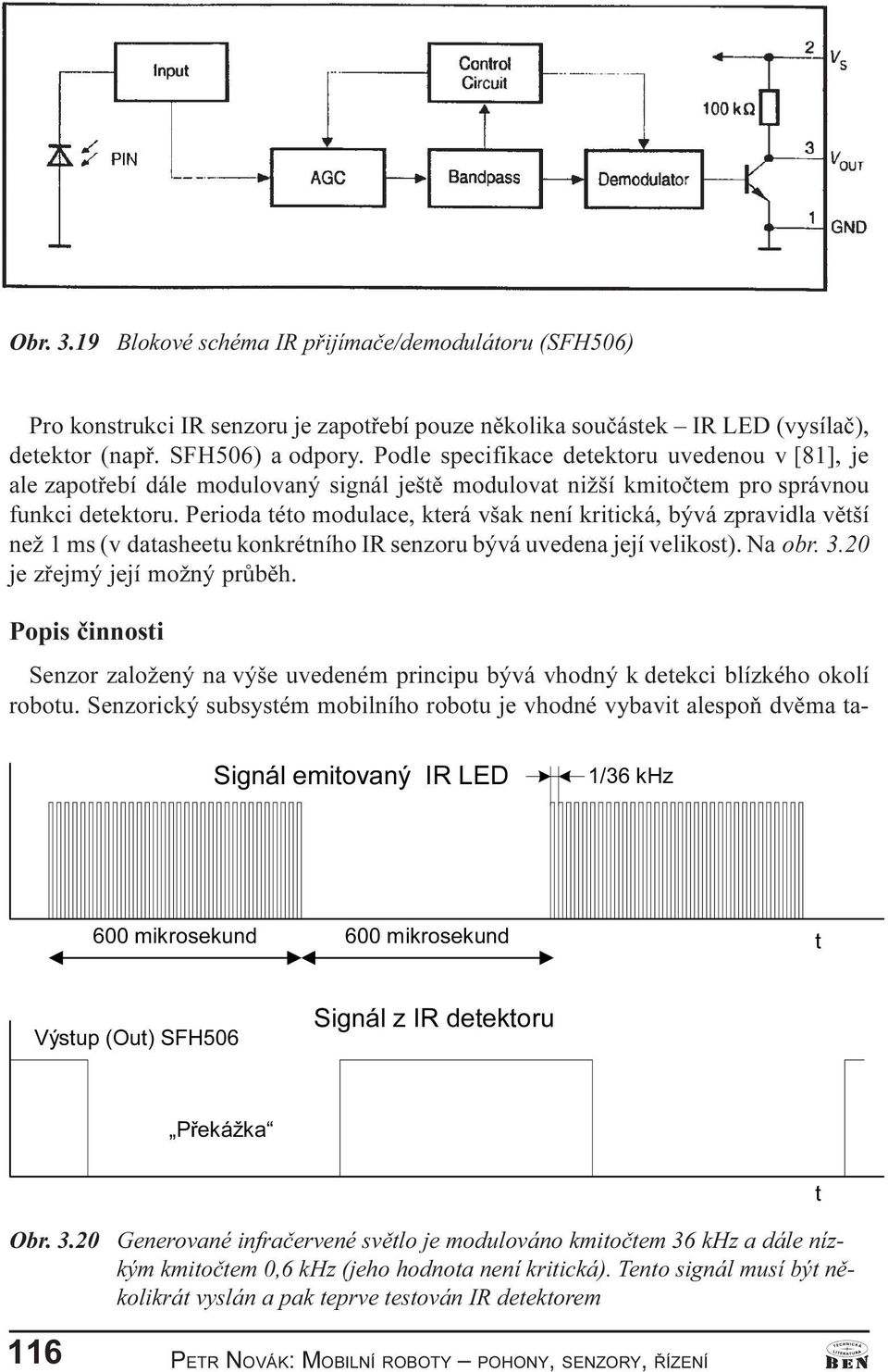 Perioda této modulace, která však není kritická, bývá zpravidla vìtší než 1 ms (v datasheetu konkrétního IR senzoru bývá uvedena její velikost). Na obr. 3.20 je zøejmý její možný prùbìh.