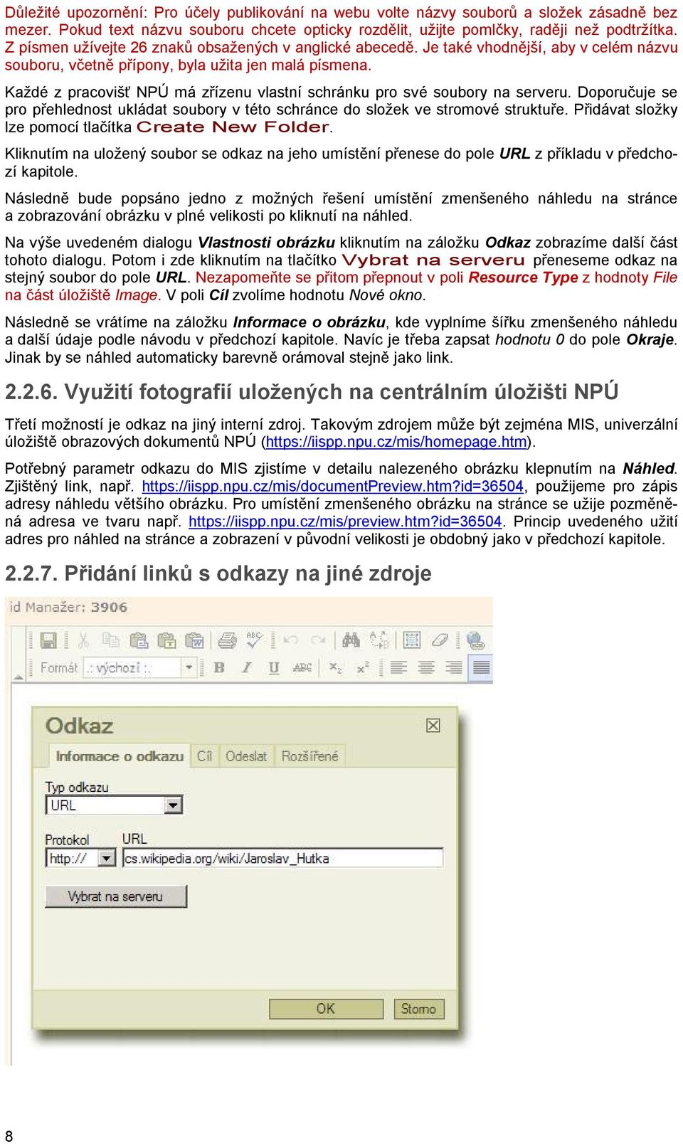 Každé z pracovišť NPÚ má zřízenu vlastní schránku pro své soubory na serveru. Doporučuje se pro přehlednost ukládat soubory v této schránce do složek ve stromové struktuře.