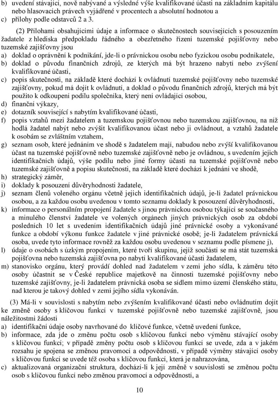 a) doklad o oprávnění k podnikání, jde-li o právnickou osobu nebo fyzickou osobu podnikatele, b) doklad o původu finančních zdrojů, ze kterých má být hrazeno nabytí nebo zvýšení kvalifikované účasti,